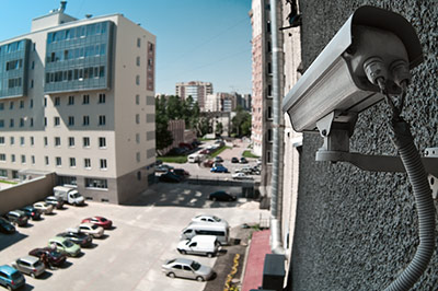 security camera overlooking building